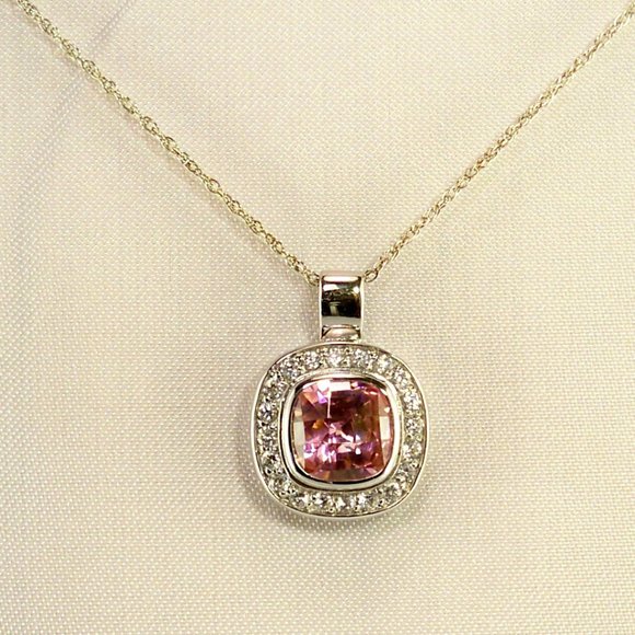 NEW Charles Winston Pink Doublet Cubic Zirconias Silver Necklace, Earrings - Picture 2 of 9